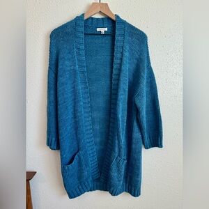 Johnny Was Slouchy Blue Cotton Cardigan With Pockets Size Medium